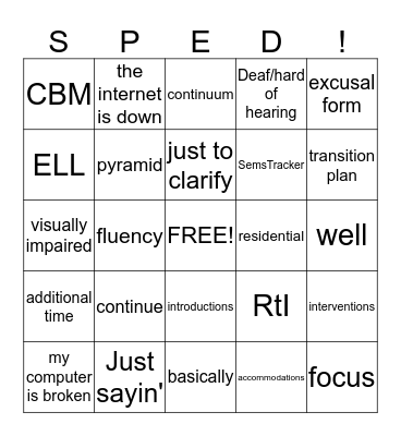 IEP meeting BINGO Card
