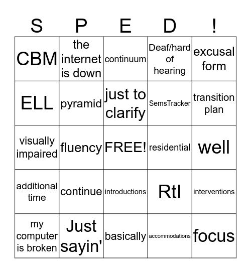 IEP meeting BINGO Card