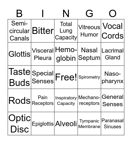 Sense and Resp. Bingo Card