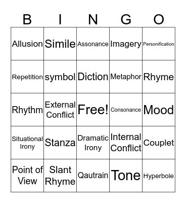 POETRY BINGOOOO!! Bingo Card