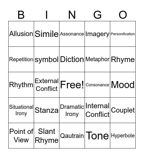 POETRY BINGOOOO!! Bingo Card