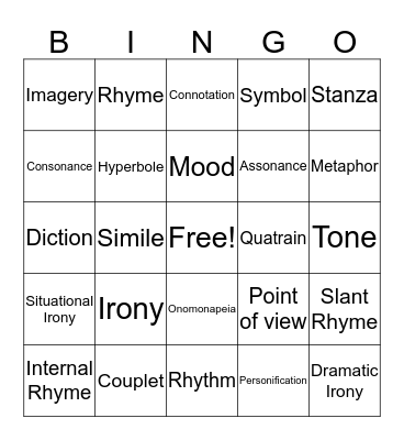 Poetry Bingo Card