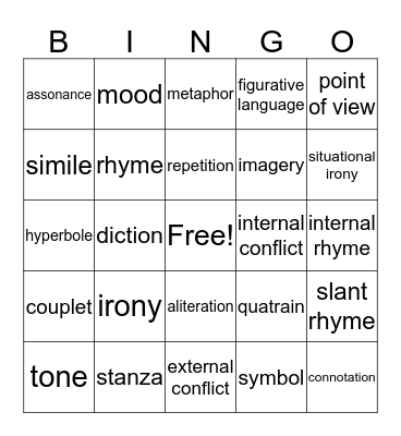 poetry Bingo Card