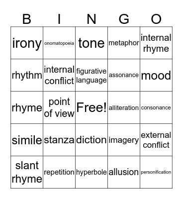 poetry bingo Card