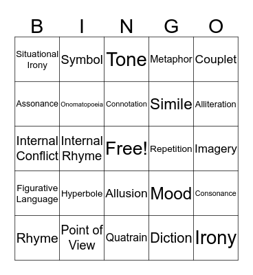 Poetry Bingo Card