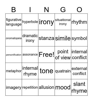 poetry bingo Card