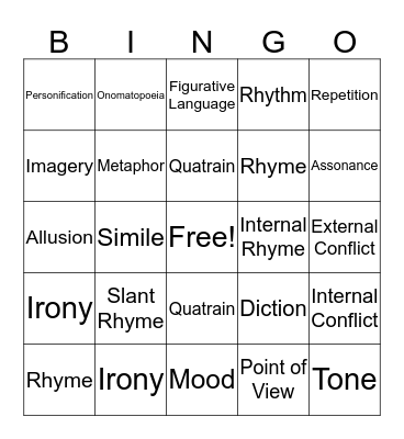 Poetry Bingo Card