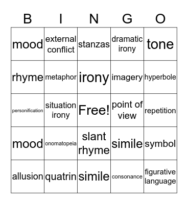 poetry bingo Card