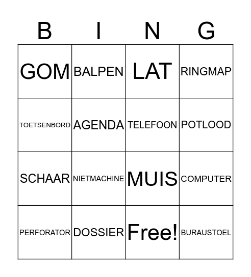 BUREELMATERIAAL Bingo Card