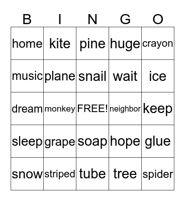 Long Vowel BINGO Card