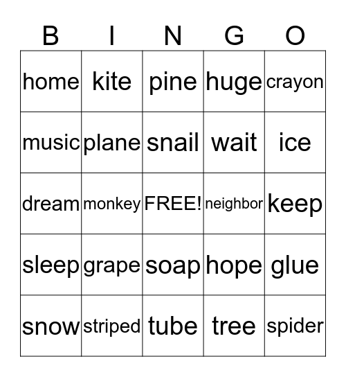 Long Vowel BINGO Card