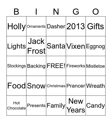 **HOLIDAY BINGO** Bingo Card