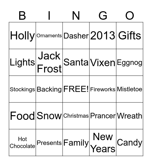 **HOLIDAY BINGO** Bingo Card