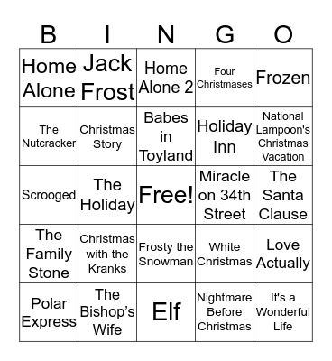 Midwest Holiday Movie Bingo Card