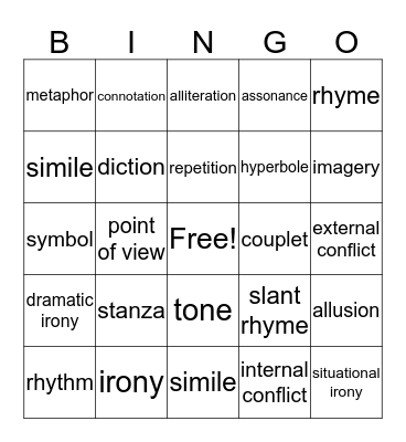poetry bingo Card