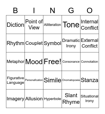 Poetry Bingo Card