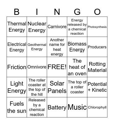 Energy Bingo Card