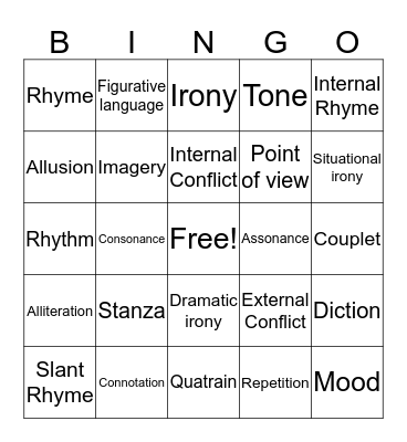 Poetry Bingo Card