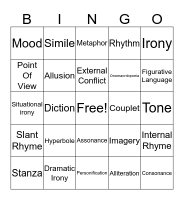 Poe Binga Bingo Card