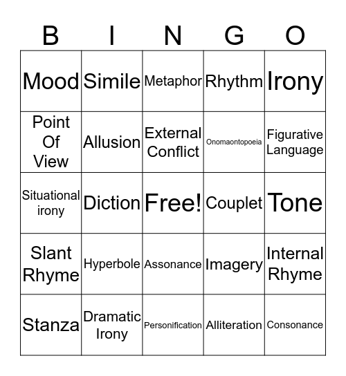 Poe Binga Bingo Card