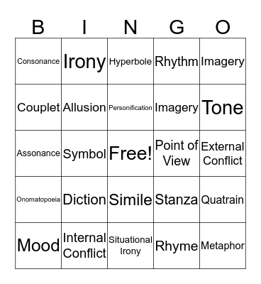 Poetry Bingo Card