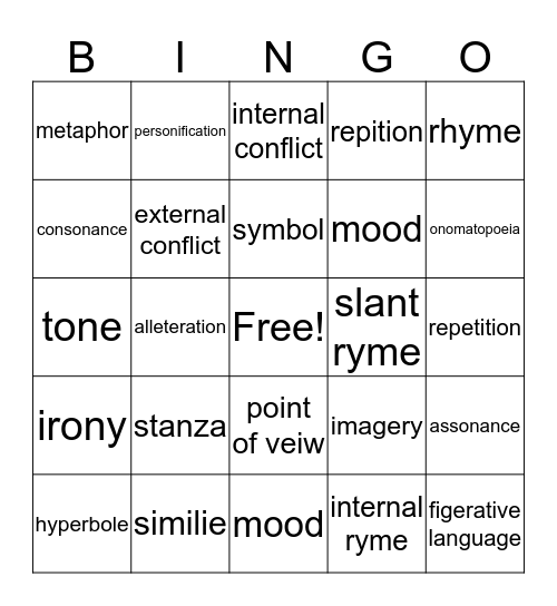 poetry bingo  Bingo Card