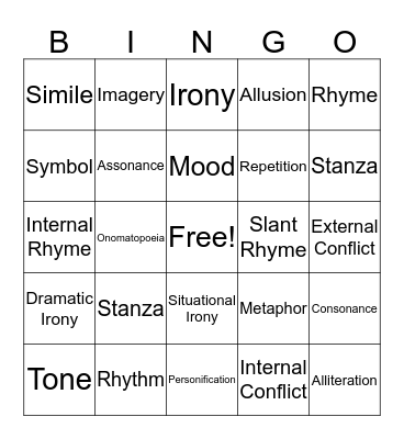 Poetry Bingo Card