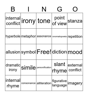 poetry bingo Card