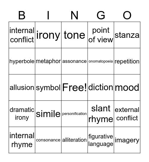 poetry bingo Card