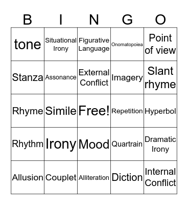 POETRY BINGO Card