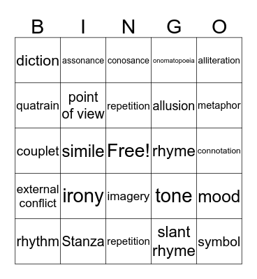 poetry bingo Card