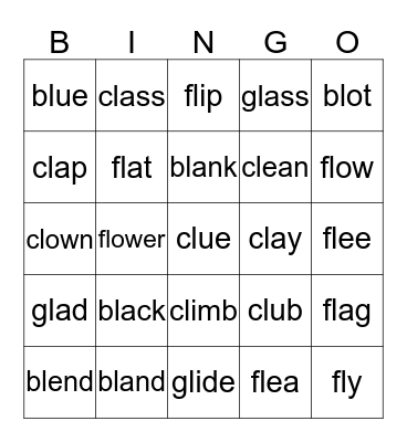Words With Blends Set 3 Bingo Card