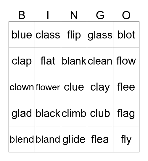 Words With Blends Set 3 Bingo Card