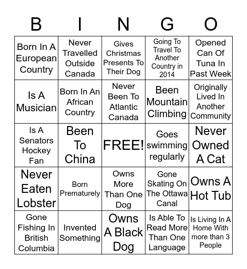 E.C.T.D. Bingo Card