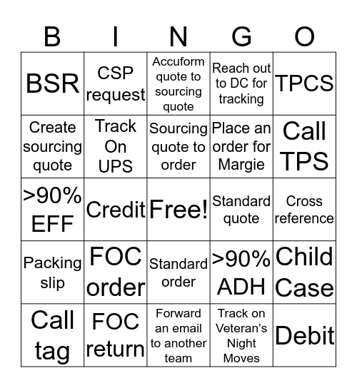 SSS Bingo Card