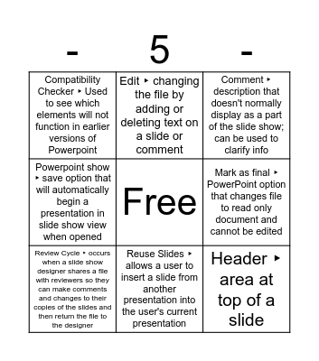 Powerpoint Module Bingo Card