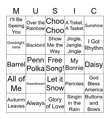 November Music Bingo Card