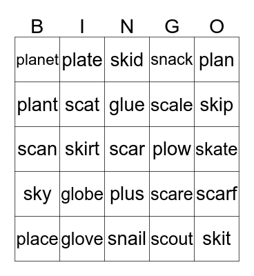 Words With Blends Set 4 Bingo Card