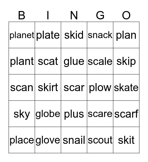 Words With Blends Set 4 Bingo Card