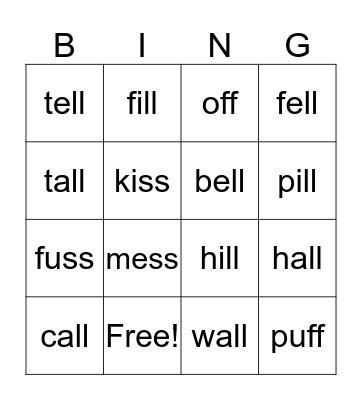 Bonus Letter Words Bingo Card