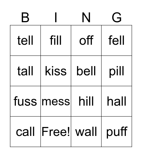 Bonus Letter Words Bingo Card