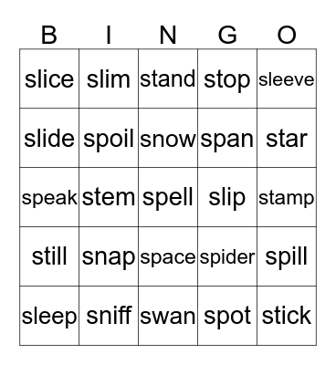 Words With Blends Set 5 Bingo Card