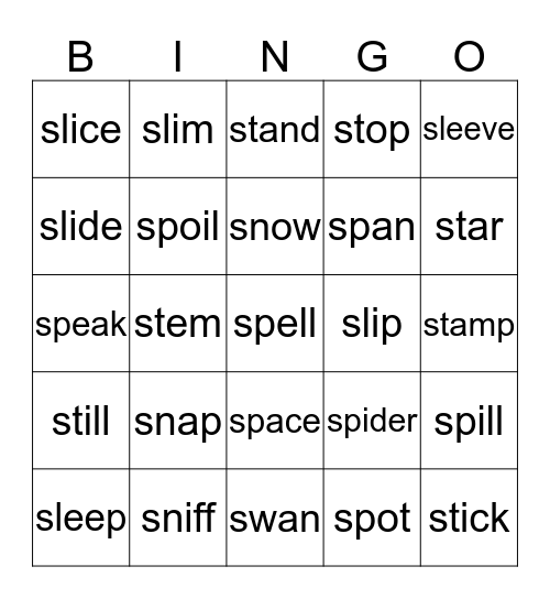Words With Blends Set 5 Bingo Card