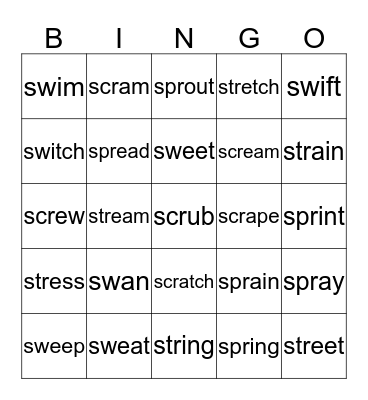 Words With Blends Set 6 Bingo Card