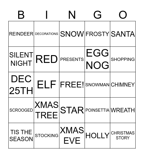 WDA HOLIDAY BINGO Card