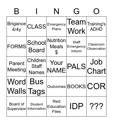 Classroom Mangement Bingo Card