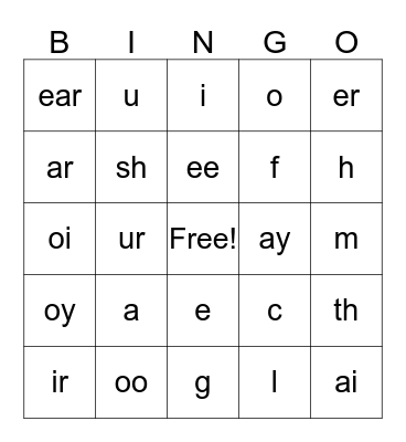 Phonics Sound Bingo Card