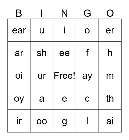 Phonics Sound Bingo Card