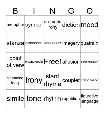 Poetry Bingo Card