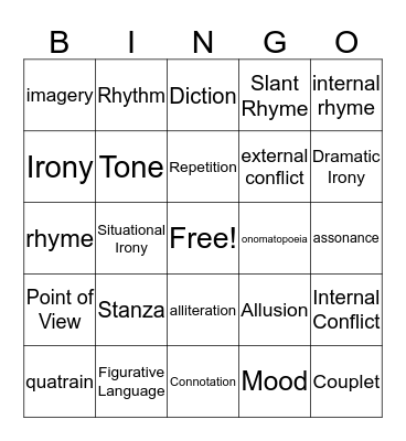 Poetry Bingo Card